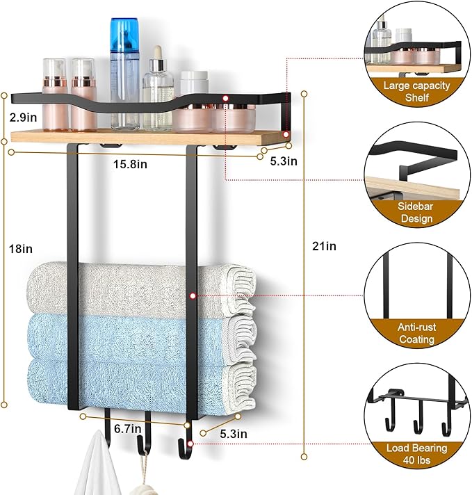 Towel Racks for Bathroom, Wall Mounted Towel Rack for Bathroom, Wall Towel Rack - Image 3