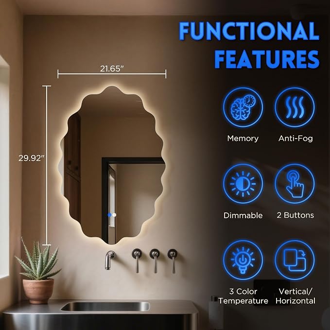 Dorlicecass Oval Wavy Led Bathroom Mirror- Vanity Mirror - Image 4