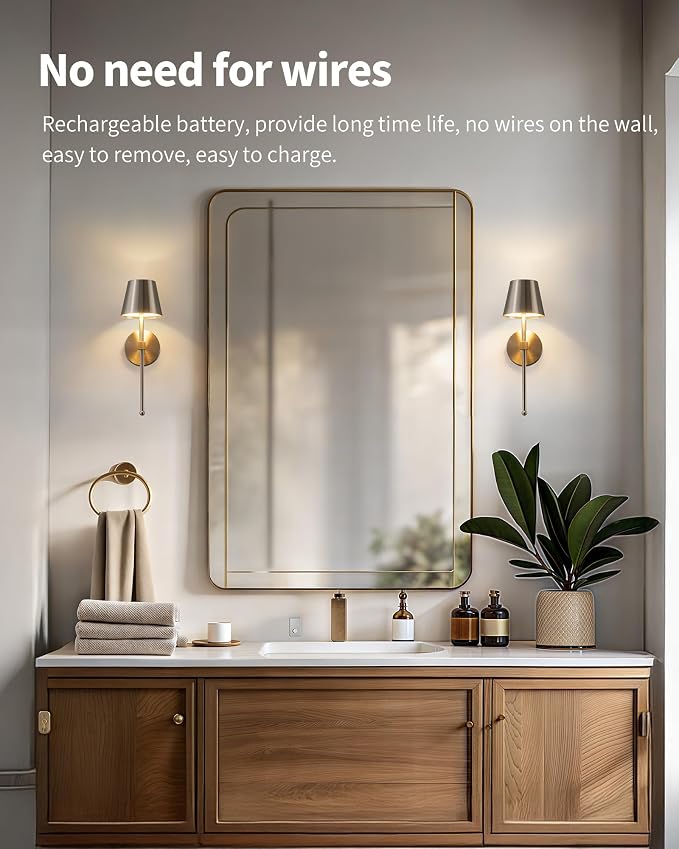 KDG Cordless Wall Sconces Set of 2, Wireless 5200mAh Rechargeable Battery LED - Image 3