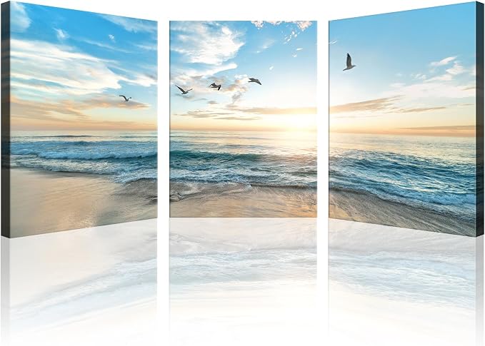Goldfoilart Ocean Beach Sunset Canvas Wall Art by Goldfoilart