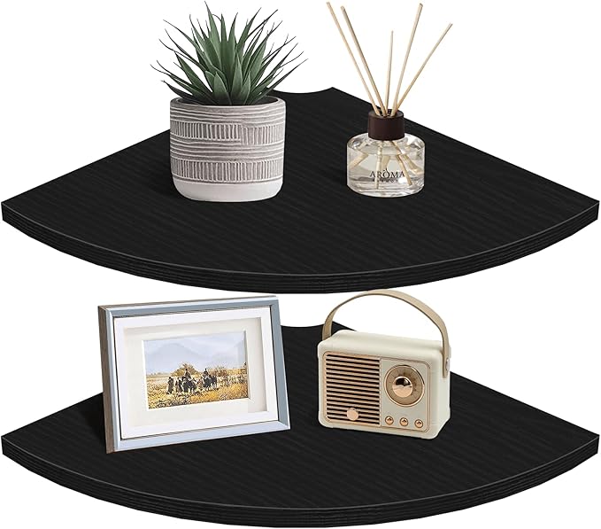 Homode Corner Floating Shelves, 2 Tier Curved Corner Hanging Shelving by Homode