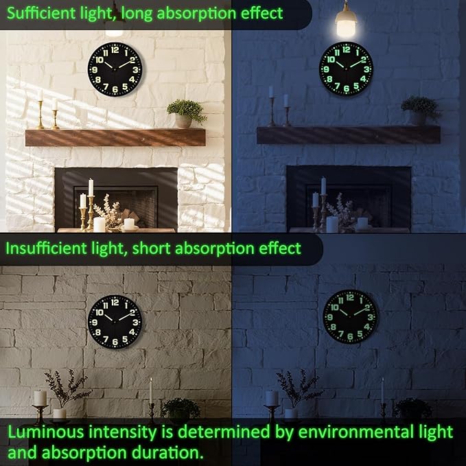 Glow in The Dark Wall Clock, Large Easy Read Numbers Tempered Glass Night Light - Image 5