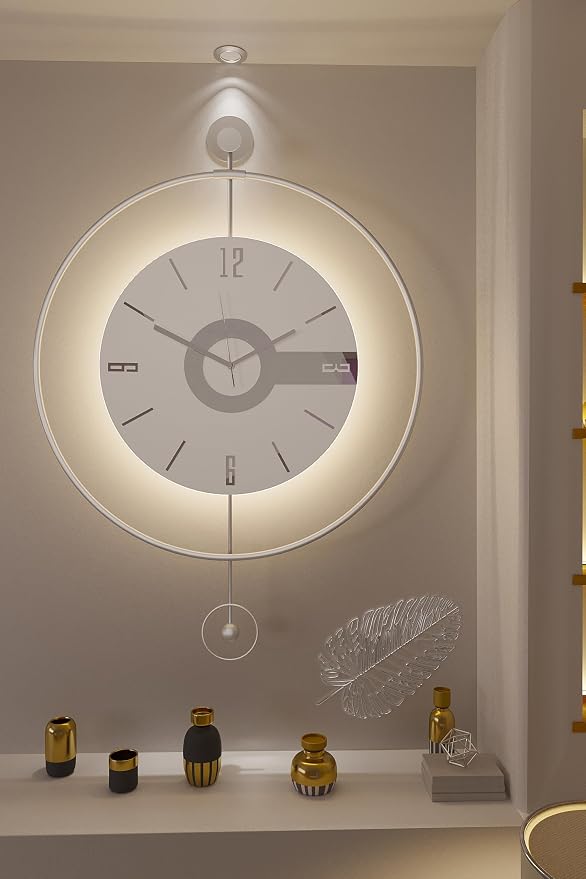 Large Luxury LED Backlit Wall Clock – Pendulum Roman Numeral Metal Ring - Image 2