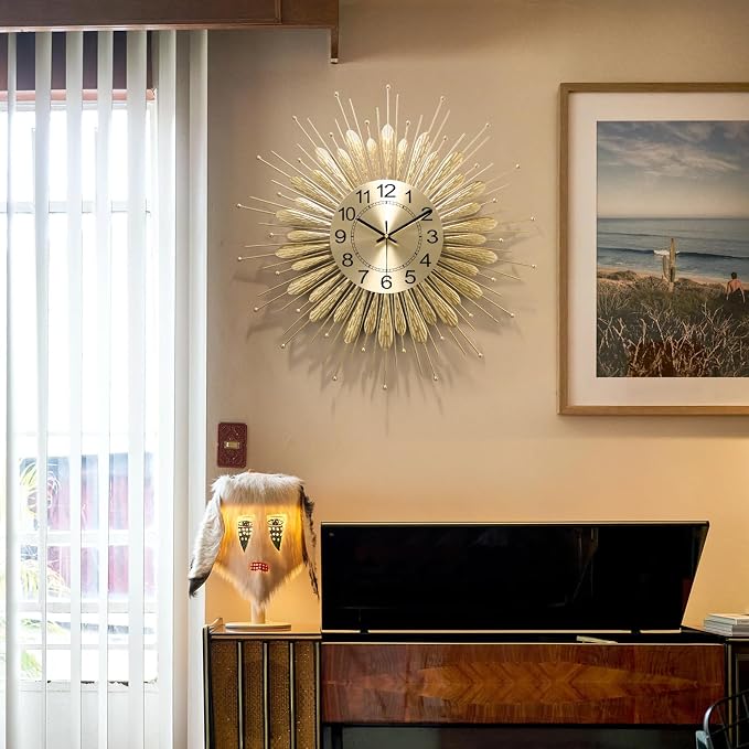 Large Wall Clock, 27inch Gold Wall Clock Non-Ticking Mid Century Wall Clocks - Image 2