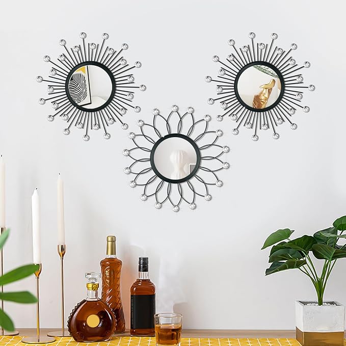 3 Pack Metal Mirrors for Wall Sunburst Wall Mirrors Home Décor Decorative - Image 3