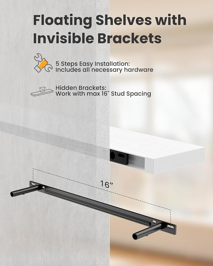 AMADA HOMEFURNISHING 23.6" L Floating Shelves, Wall Shelves Set of 3 - Image 8