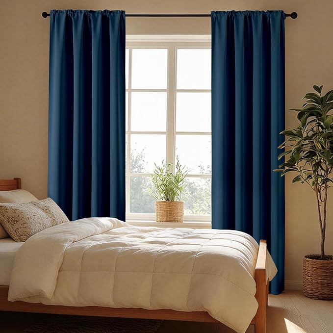 CUCRAF Navy Blue Blackout Curtains 72 inch Length 2 Panels Set, Rod Pocket Room - Image 6