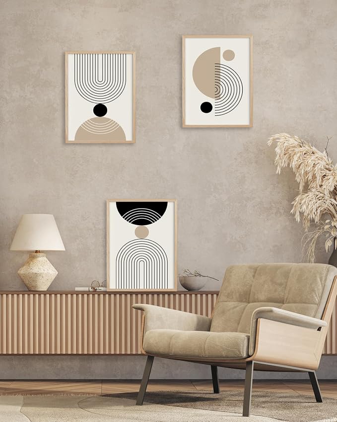 HesenDot Unframed Abstract Geometric Line Wall Art Set of 3, 12x16in Boho Mid - Image 6