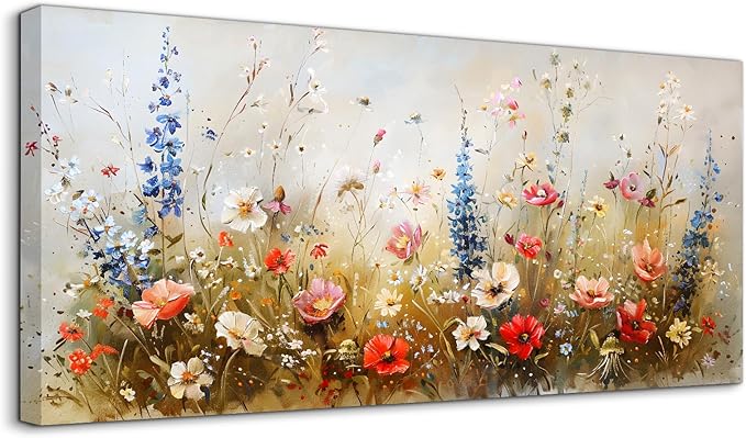SERIMINO Modern Wildflower Wall Art, Rustic Botanical Floral Extra Large Artwork by SERIMINO