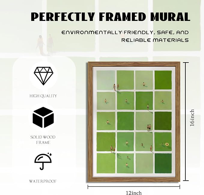 Framed Modern Green Wall Art, Minimalist Summer Swimming Pool Canvas Wall Decor - Image 3