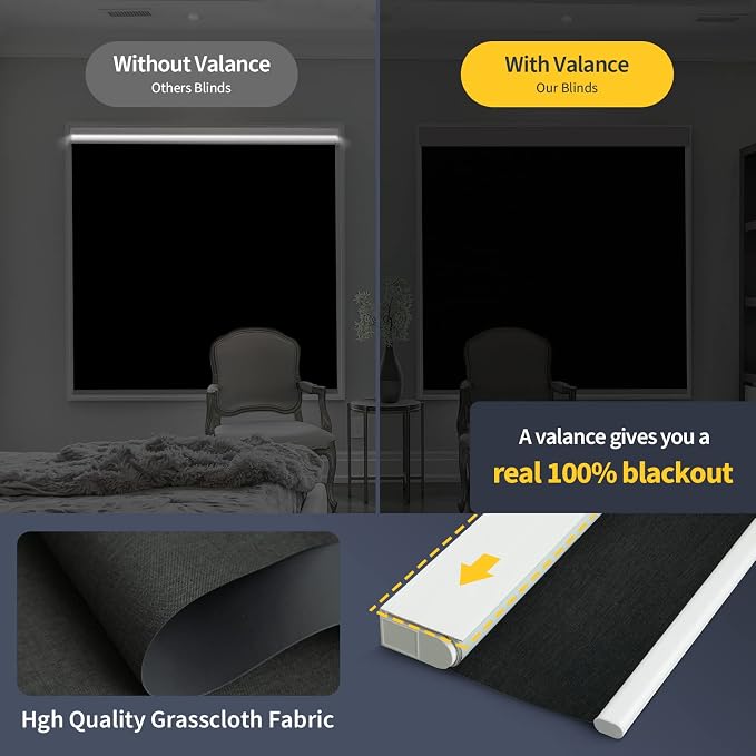Motorized Smart Blinds With Remote, Grasscloth Fabric Roller Shades With - Image 2