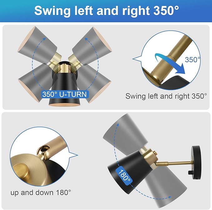 VATONI Plug in Wall Sconce, Dimmable Wall Sconce Adjustable Wall Lights - Image 4