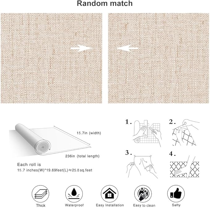 Beige Wallpaper Peel and Stick 472" Textured Beige Grasscloth Contact Paper - Image 4