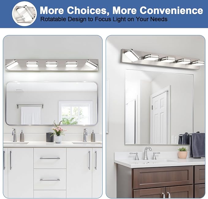 360° Rotate LED Bathroom Vanity Light Fixtures, 2100LM Acrylic Brushed Nickel - Image 8