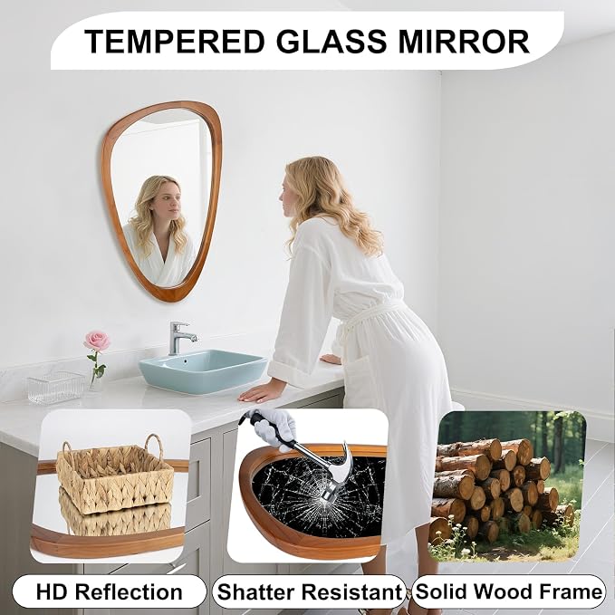 Irregular Wall Mirror Asymmetrical Bathroom Mirror, Wall Mounted Decorative - Image 4