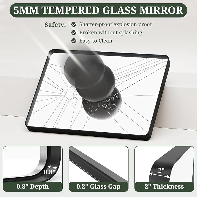 Bathroom Mirror 40x30 Inch Black Metal Frame Rectangle Vanity Mirror - Image 7