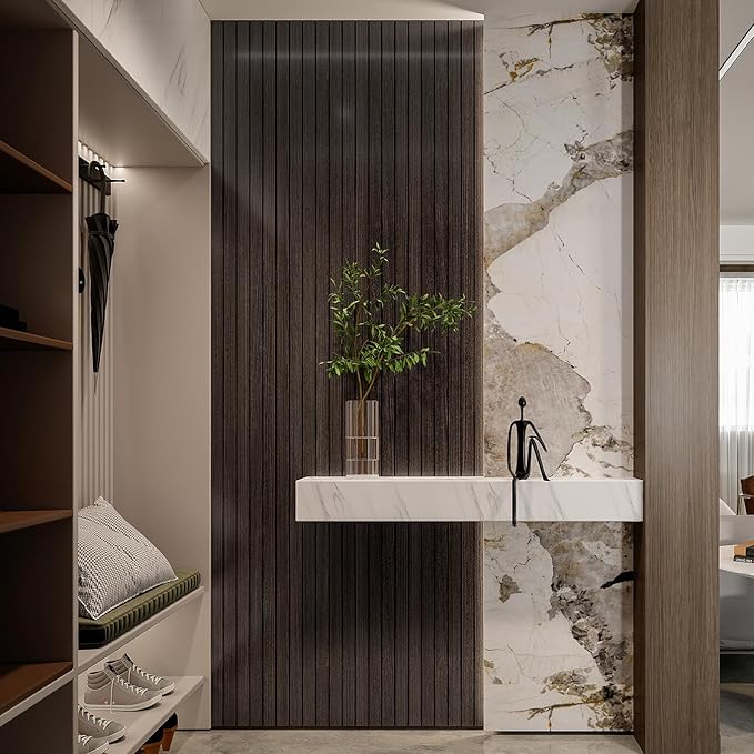 YLL YLL PVC Slat Wall Panel Peel and Stick 236"x 15.7" Faux Smoked Wood Grain - Image 2
