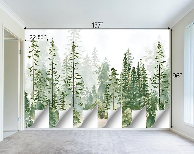 Boys or Girls Cartoon Pine Tree Forest wallpeper Nursery Kids Bedroom wall Mural - Image 4