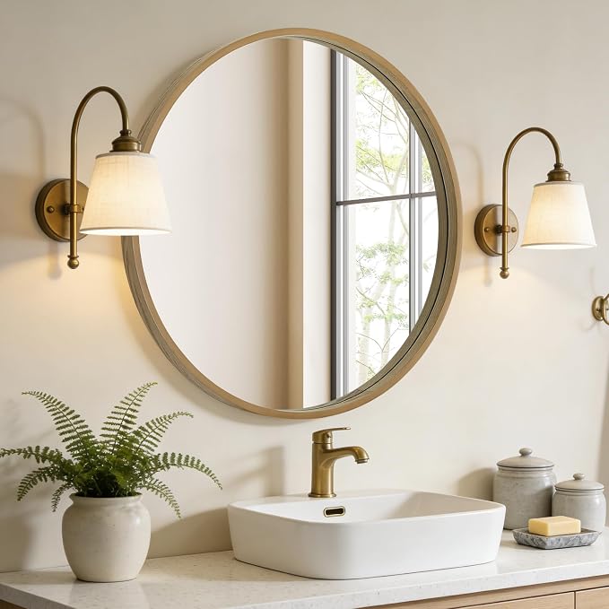 WallBeyond Round Wood Mirror - Image 2