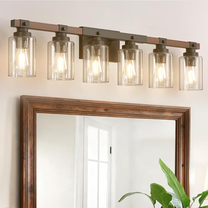 Amico Farmhouse Bathroom Vanity Light Fixtures, Rustic 6-Light Industrial by Amico