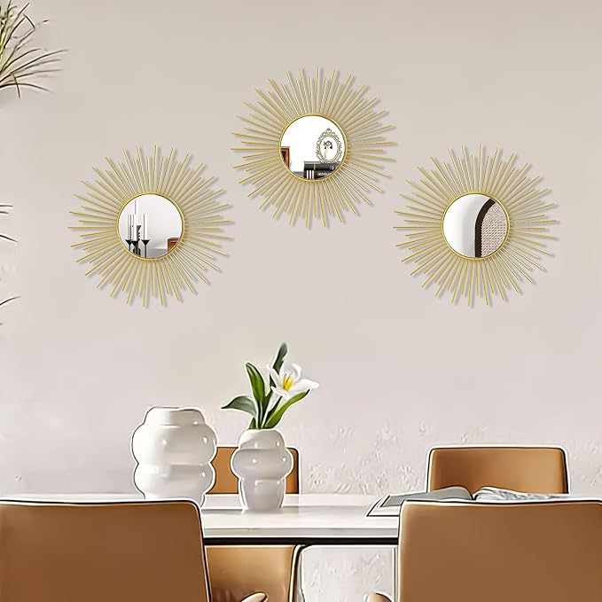 3 Pack Metal Mirrors for Wall Sunburst Wall Mirrors Home Décor Decorative - Image 7