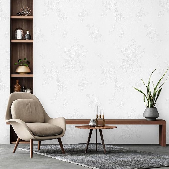 Erfoni White Embossed Peel and Stick Wallpaper Textured Floral Contact Paper - Image 9