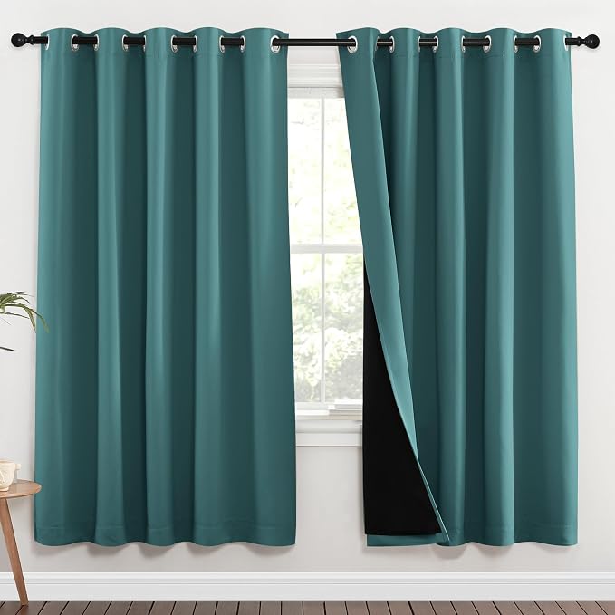 NICETOWN Full Shade Curtain Panels, 62 x 72 inch, Sea Teal, Pair of Energy by NICETOWN