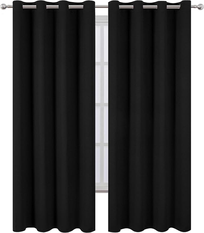 LEMOMO Blackout Curtains 52 x 84 inches Long Black Curtains Set of 2 Panels - Image 2