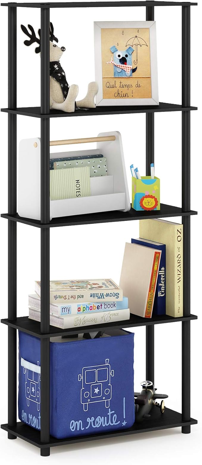 Furinno TURN-N-TUBE Storage Shelves, 5-Tier Book Shelf, Corner Shelf, Toolless by Furinno-FitsYourSpaceFitsYourBudget