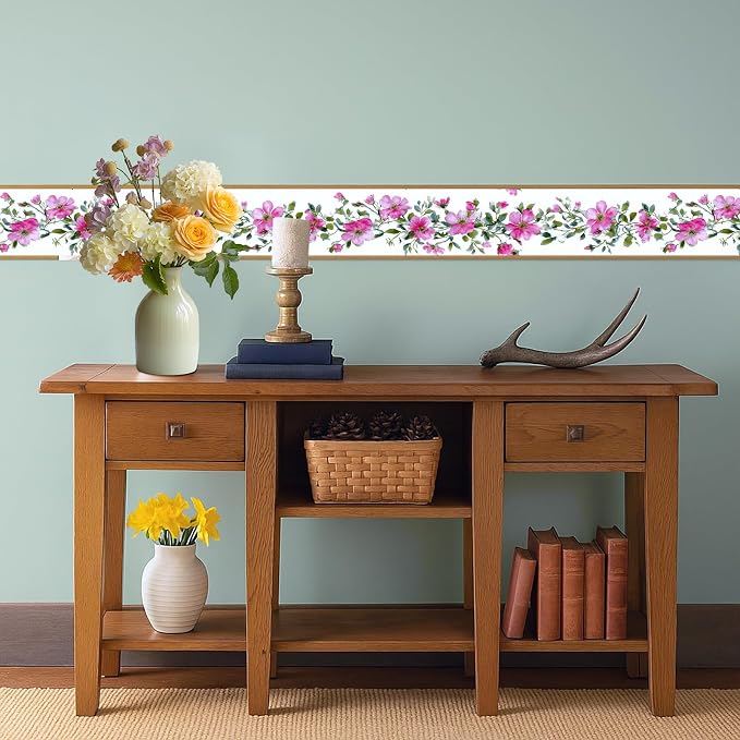 Pink Floral Wallpaper Border 196x4 Inch Peel and Stick Wall Border Self - Image 6