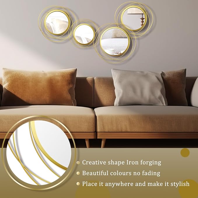 Hicarer 4 Pcs Decorative Wall Mirror Round Modern Circle Mounted Mirror Metal - Image 6