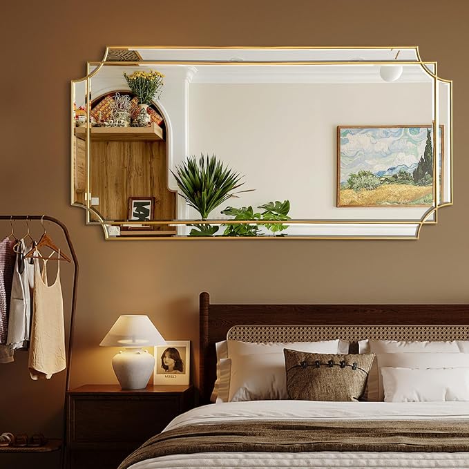 HQiJun Gold Full Length Mirror for Wall, Polished Bevelled Rectangle Mirror - Image 6