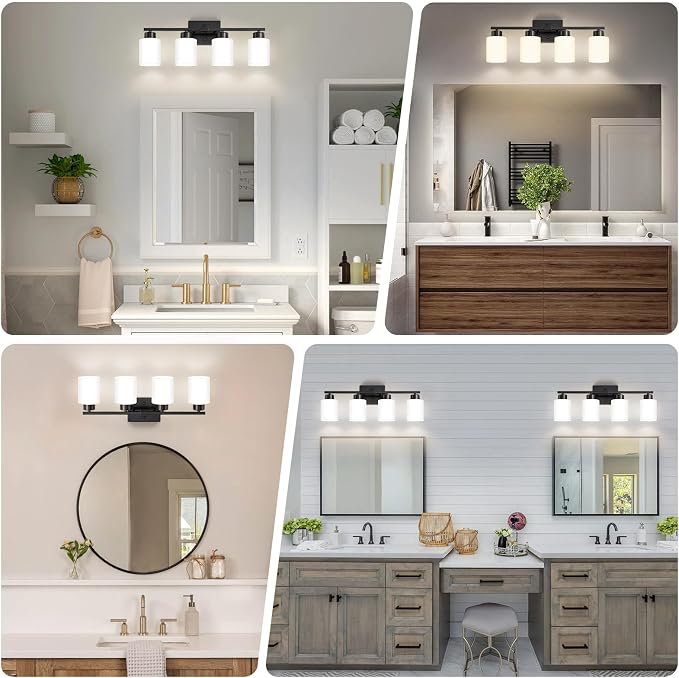 FonmYim Black Bathroom Light Fixtures, 4-Light Modern Vanity Light Over Mirror - Image 3