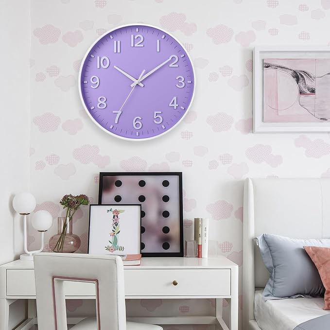 HZDHCLH Purple Wall Clocks Battery Operated, 12 inch Silent Non Ticking Modern - Image 2