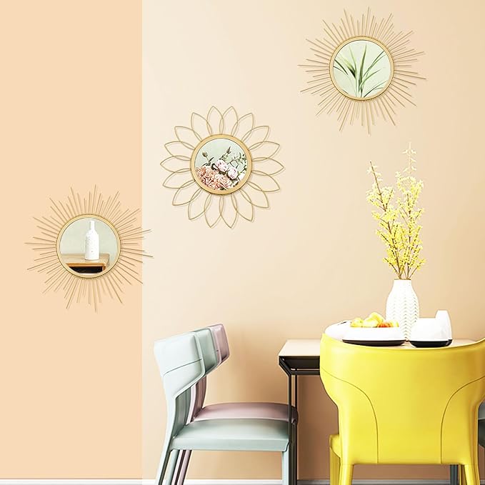3 Pack Metal Mirrors for Wall Sunburst Wall Mirrors Home Décor Decorative - Image 6
