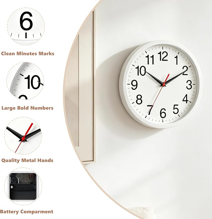 Rohioue Wall Clock Modern 8 Inch Battery Operated Silent Non Ticking Small - Image 4