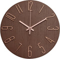 Wall Clock 12 Inch Silent Non-Ticking Imitation Wood Indoor Clock Round Brown by BAKBRAND