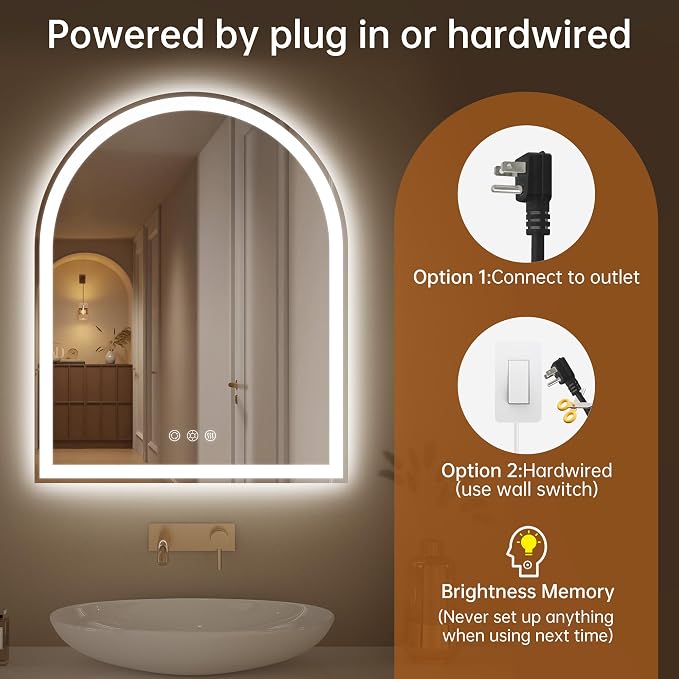 Arched LED Mirror for Bathroom 24"x30"- Frameless Lighted Bathroom Mirror - Image 6