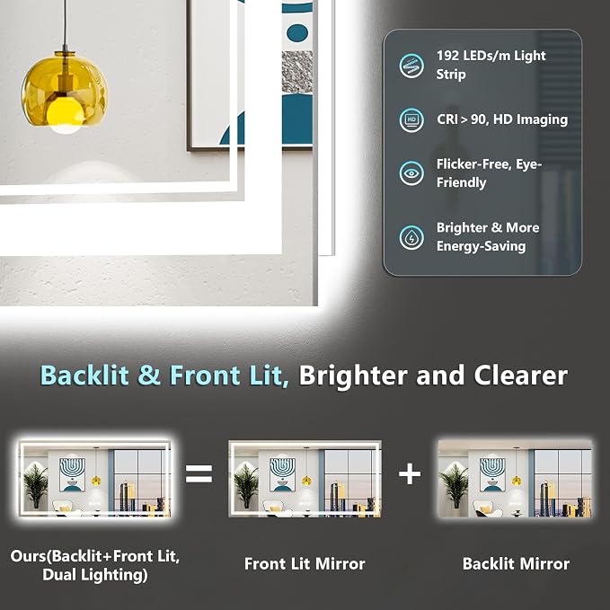 72x32 LED Bathroom Mirror with Lights, Backlit and Front Lit Anti-Fog Lighted - Image 3