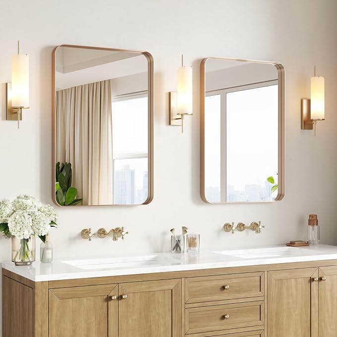 USHOWER Gold Bathroom Mirrors 22"x30" 2 Pack, Brushed Gold Rounded Rectangle - Image 8