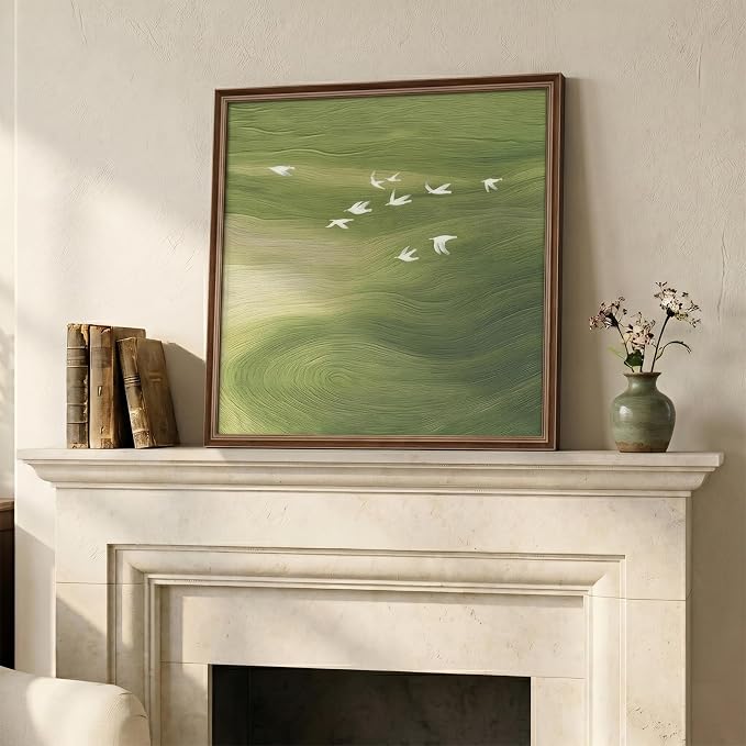 Vintage Framed Green Abstract Wall Art, Modern Minimalist Sage Green Canvas - Image 2