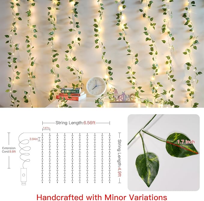suddus Vines with Lights for Bedroom, 150 LED Fairy Lights with Vines, Pothos - Image 6