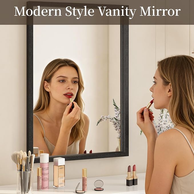 Syndra Black Wood Frame Bathroom Mirror, Waterproof Slim Deep Frame, - Image 4