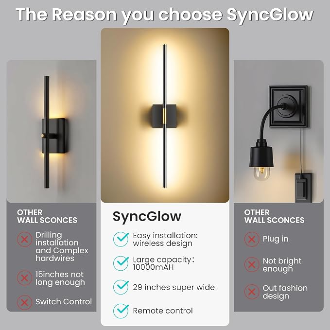 Battery Operated Wall Sconces Set of Two, 10000mAh Rechargeable Wall Lights - Image 9