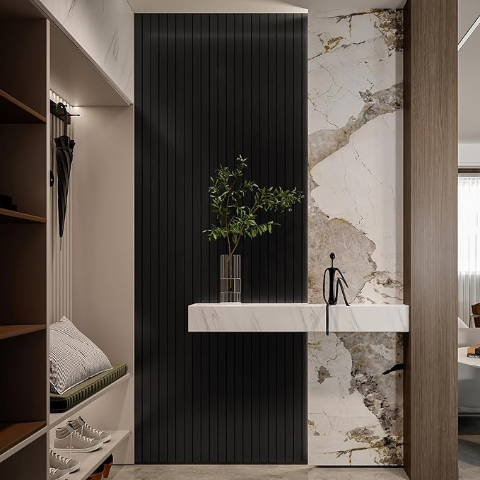 YLL YLL PVC Slat Wall Panel Peel and Stick 236"x 15.7" Faux Black Wood Grain - Image 2