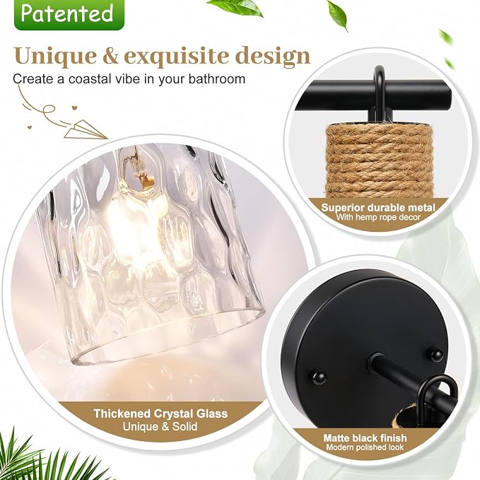 MOKATNG Set of 2 Wall Sconces for Bathroom, Coastal Modern Vanity Lights - Image 3