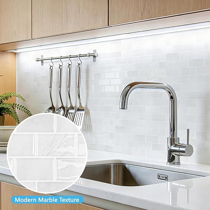 Art3d Peel and Stick Wall Tiles in White Marble– 10-Pack of 12 x12 Thickened - Image 2