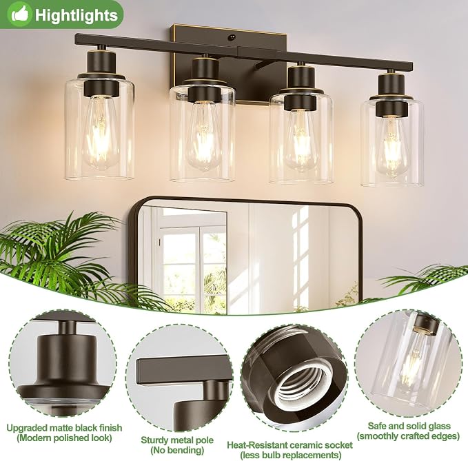 Indoi 4 Light Bathroom Light Fixtures, Oil-Rubbed Bronze Modern Vanity Lights - Image 4