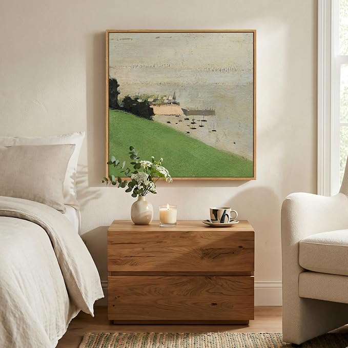 Framed Green Abstract Landscape Wall Art, Modern Minimalist Coastal Canvas - Image 8