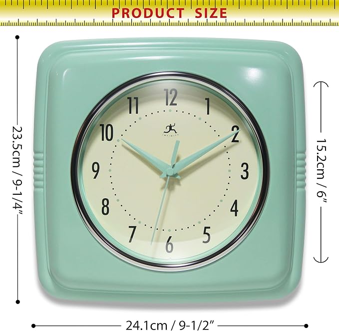 Infinity Instruments Square Retro Wall Clock, Pastel Green - Image 7